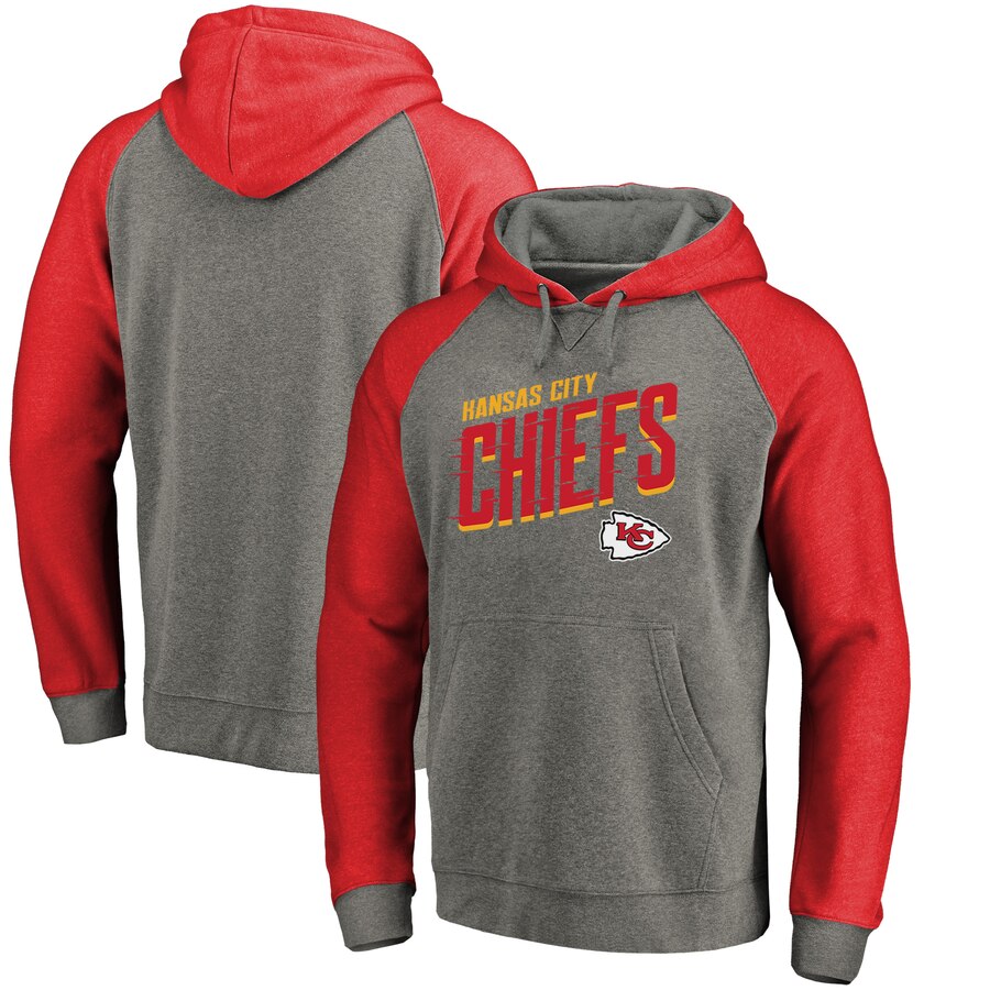Men Kansas City Chiefs NFL Pro Line by Fanatics Branded Slant Strike TriBlend Raglan Pullover Hoodie Heathered Gray->kansas city chiefs->NFL Jersey